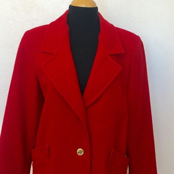 HERMAN Kay Petite vintage red coat blazer SZ M Wool blend Lined - Picture 2 of 5